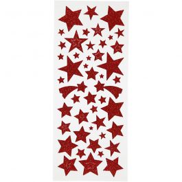 Glitter Stickers, red, stars, 10x24 cm, 2 sheet/ 1 pack [HOB-29112]