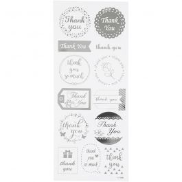 Stickers, silver, thank you, 10x24 cm, 1 sheet [HOB-29141]