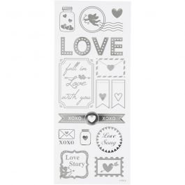 Stickers, silver, love, 10x24 cm, 1 sheet [HOB-29142]