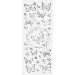 Stickers, silver, butterflies, 10x24 cm, 1 sheet [HOB-29143]