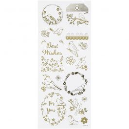 Stickers, gold, birds, 10x24 cm, 1 sheet [HOB-29146]