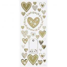 Stickers, gold, hearts, 10x24 cm, 1 sheet [HOB-29151]