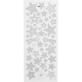 Stickers, silver, stars, 10x24 cm, 1 sheet [HOB-29153]
