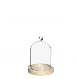 Glass dome with knob and wood base Ø12 h.15 cm (1 pc) [IFS-29312]