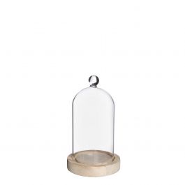 Glass dome with knob and wood base Ø10 h.17 cm (1 pc) [IFS-29318]