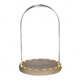 Glass LED jar with wooden base Ø17cm (1 pcs.) [IFS-29495]