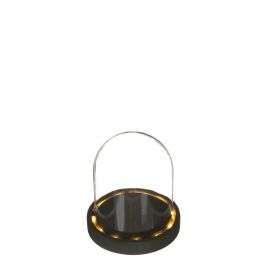 Glass LED jar with black wooden base Ø12cm (1 pcs.) [IFS-29592]
