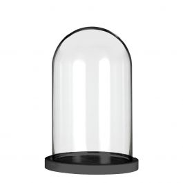 Glass stolp with black wooden base Ø14cm H: 21cm (1 pcs.) [IFS-29824]