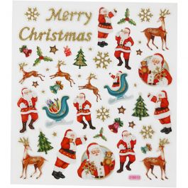 Fancy Glitter Stickers, Father Christmas and reindeer, 15x16,5 cm, 1 sheet [HOB-298921]