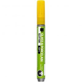 Glass & Porcelain Pens, yellow, glitter, line 2-4 mm, semi opaque, 1 pc [HOB-31300]