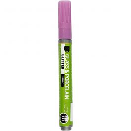 Glass & Porcelain Pens, pink, glitter, line 2-4 mm, semi opaque, 1 pc [HOB-31302]