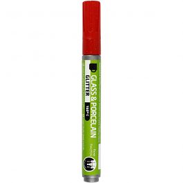 Glass & Porcelain Pens, red, glitter, line 2-4 mm, semi opaque, 1 pc [HOB-31303]