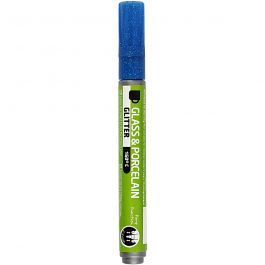Glass & Porcelain Pens, blue, glitter, line 2-4 mm, semi opaque, 1 pc [HOB-31306]