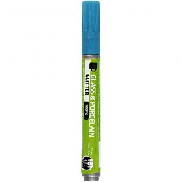 Glass & Porcelain Pens, turquoise, glitter, line 2-4 mm, semi opaque, 1 pc [HOB-31307]