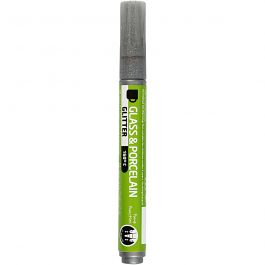 Glass & Porcelain Pens, grey, glitter, line 2-4 mm, semi opaque, 1 pc [HOB-31311]