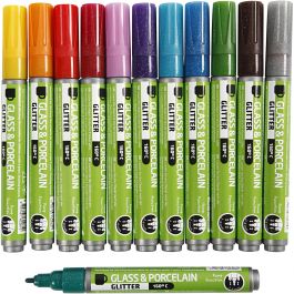 Glass & Porcelain Pens, assorted colours, line 2-4 mm, semi opaque, 12 pc/ 1 pack [HOB-31312]