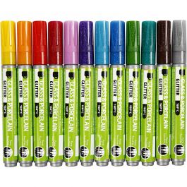 Glass & Porcelain Pens, assorted colours, line 2-4 mm, semi opaque, 72 pc/ 1 pack [HOB-31313]