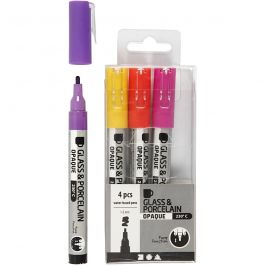 Glass & Porcelain Pens, purple, yellow, line 1-2 mm, semi opaque, 4 pc/ 1 pack [HOB-31335]