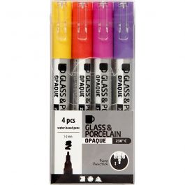 Glass & Porcelain Pens, purple, yellow, line 1-2 mm, semi opaque, 4 pc/ 1 pack [HOB-31335]