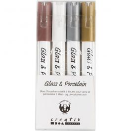 Glass & Porcelain Pens, brown, gold, silver, white, line 1-2 mm, semi opaque, 4 pc/ 1 pack [HOB-31337]