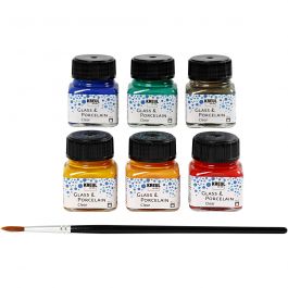 Glass & Porcelain paint, assorted colours, 6x20 ml/ 1 pack [HOB-31406]