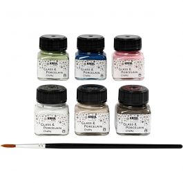 Glass & Porcelain paint, assorted colours, 6x20 ml/ 1 pack [HOB-31407]