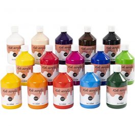 A-Color acrylic paint, assorted colours, no. 01, glossy, 15x500 ml/ 1 box [HOB-32000]