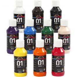 A-Color acrylic paint, assorted colours, no. 01, glossy, 10x100 ml/ 1 pack [HOB-32001]