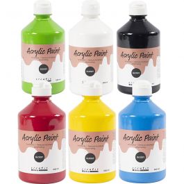 A-Color acrylic paint, primary colours, no. 01, glossy, 6x500 ml/ 1 pack [HOB-32032]