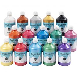 A-Color Acrylic Paint, assorted colours, no. 03, metallic, 15x500 ml/ 1 box [HOB-32200]