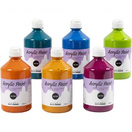 A-Color Acrylic Paint, assorted colours, no. 04, glitter, 6x500 ml/ 1 box [HOB-32500]