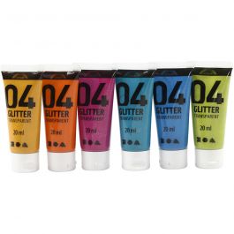 A-Color Acrylic Paint, asstd. colours, 04 - glitter, 6x20ml