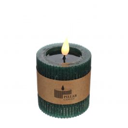 LED Rustic Pillar Candle Ø7 h. 7,5cm Moss green (1 pc) [IFS-32600]