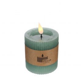 LED Rustic Pillar Candle Ø7 h. 7,5cm Eucalyptus green (1 pc) [IFS-32605]