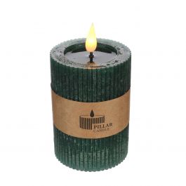 LED Rustic Pillar Candle Ø7 h. 10 cm Moss green (1 pc) [IFS-32620]