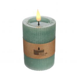 LED Rustic Pillar Candle Ø7 h. 10 cm Eucalyptus green (1 pc) [IFS-32625]