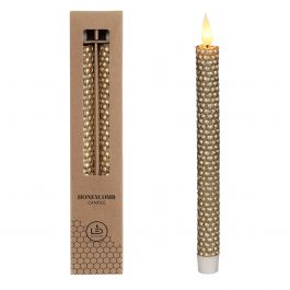 LED honeycomb candle   Ø2.2 h. 25cm Gold (set 2 pcs) [IFS-32692]
