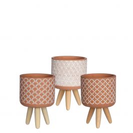 Plant pot Terra cement with wooden legs 15.5cm high (6 pcs.) [IFS-330039]