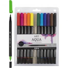 Watercolour Marker, line 2+4-8 mm, standard colours, 12 pc/ 1 pack [HOB-34339]