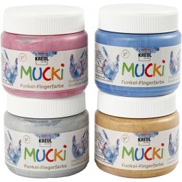 Finger Paint, metallic blue, metallic gold, metallic silver, metallic rose, 4x150ml