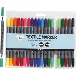 Textile Markers, line width: 2,3+3,6 mm, standard colours, 20pcs