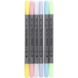 Textile Markers, line width: 2,3+3,6 mm, pastel colours, 6pcs [HOB-34829]