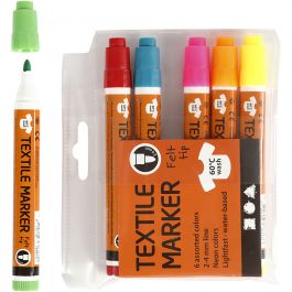 Textile Markers, neon colours, line 2-4 mm, 6 pc/ 1 pack [HOB-34835]