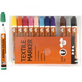 Textile Markers, assorted colours, line 2-4 mm, 12 pc/ 1 pack [HOB-34836]