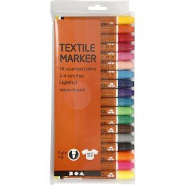 Textile Markers, assorted colours, line 2-4 mm, 18 pc/ 1 pack [HOB-34837]