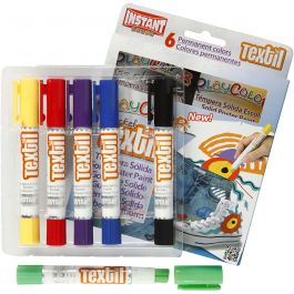 Playcolor Textile Marker, assorted colours, L: 14 cm, 6 pc/ 1 pack, 5 g [HOB-34859]