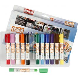 Playcolor Textile Marker, assorted colours, L: 14 cm, 12 pc/ 1 pack, 5 g [HOB-34860]