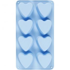 Silicone mould, light blue, hearts, H: 3,5 cm, L: 35 cm, W: 21 cm, hole size 70x60 mm, 100 ml, 1 pc [HOB-37134]