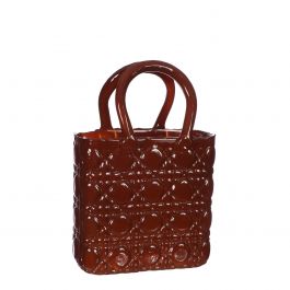 Handbag vase Elysee glass handle L.14 x W.9,5 x H.22 cm mahogany (1 pc) [IFS-37236]