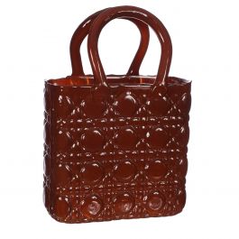 Handbag vase Elysee glass handle L.19 x W.11 x H.28 cm magahony (1 pc) [IFS-37246]